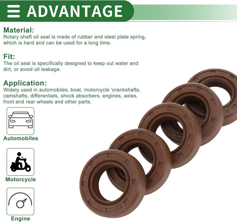 Partuto Universal Oil Seal TG4 Lip Seal Ring Rotary Shaft Seal 17x30x8mm High Pressure FKM Rubber Brown 5 Pcs - Image 4